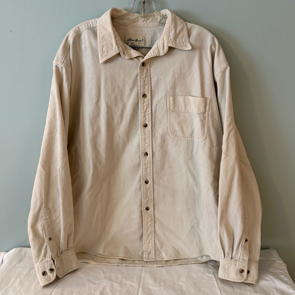Eddie Bauer 90’s Vintage Cream Corduroy Button-Up Shirt - Sz XL